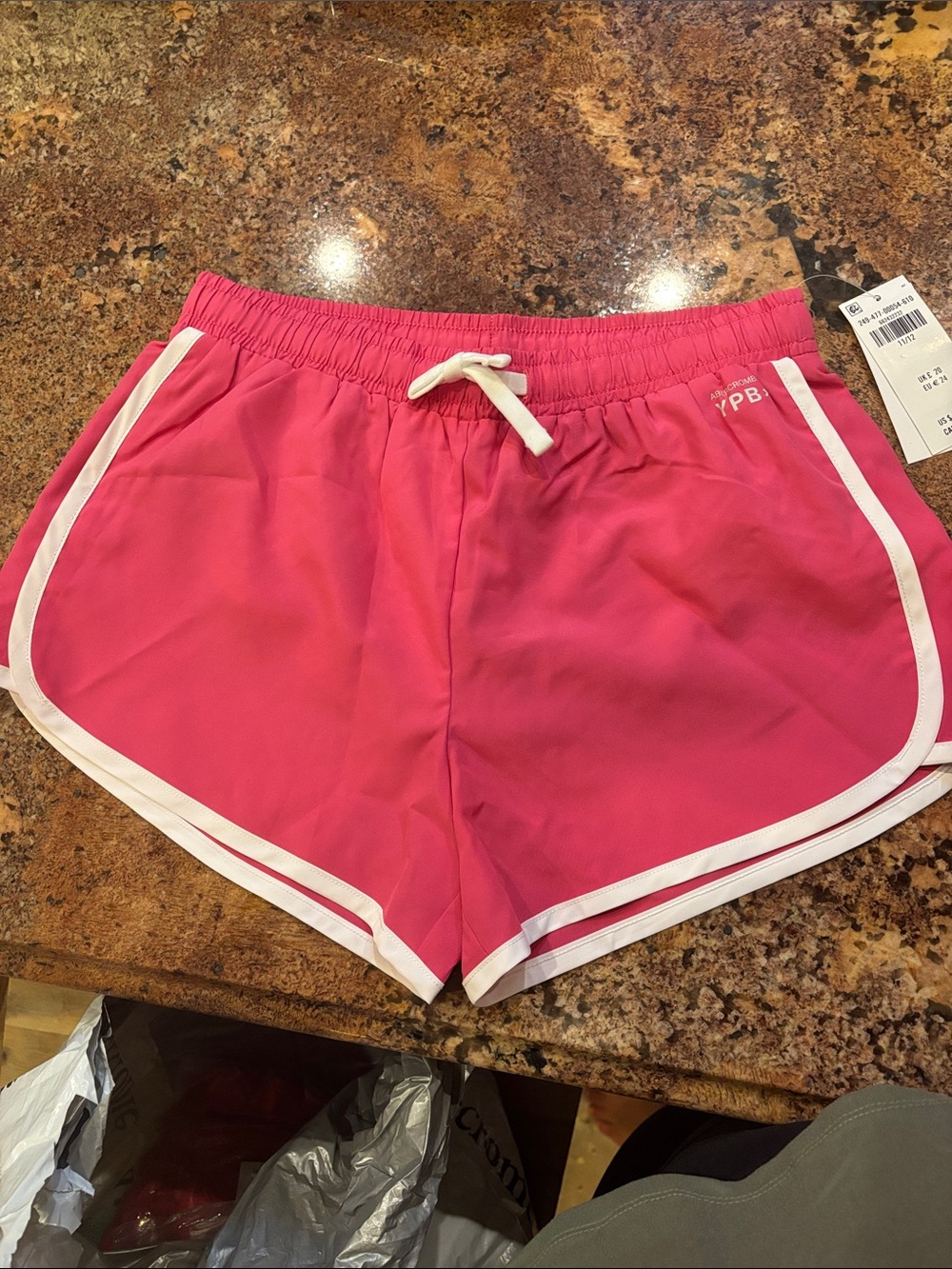abercrombie kids Bright Pink Athletic Shorts with White Trim